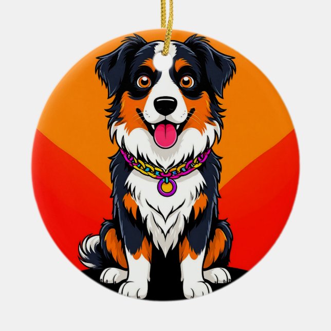 Joyful Cartoon Dog Illustration Keramik Ornament (Vorne)