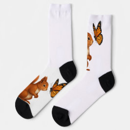 Joyful Chase – Happy Squirrel & Butterfly Socken