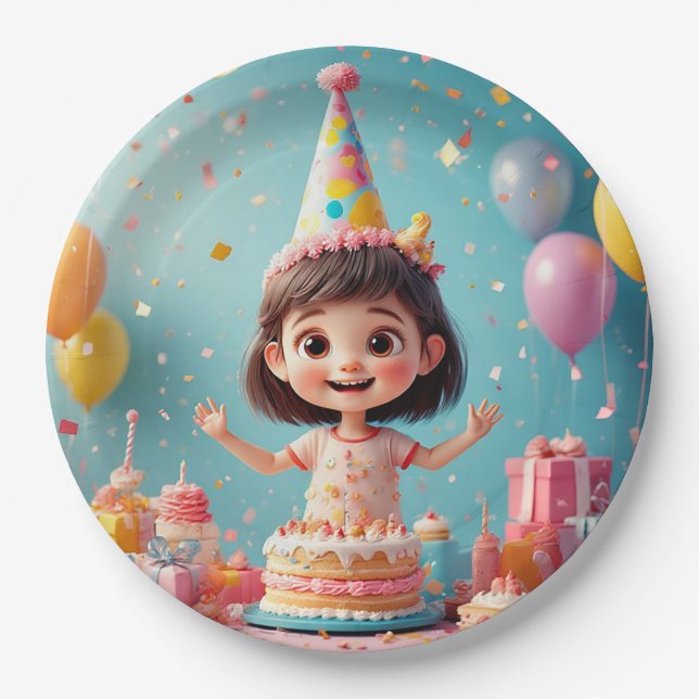 Joyful Child feiert Geburtstag mit Kuchen Pappteller (Vorderseite)