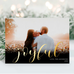 Joyful Christmas Elegantes Foto aus schwarzem Gold Folien Feiertagskarte