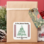 Joyful Christmas Festive Sticker<br><div class="desc">Dieser fröhliche Viereckaufkleber zeichnet sich durch ein atemberaubendes grünes Weihnachtsbaumdesign aus, das mit spielerischen Stars und Ornamenten geschmückt ist.</div>