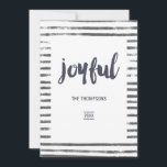 Joyful Christmas Foto Collage Feiertagskarte<br><div class="desc">Trendy Weihnachtsgrüße Fotokarte für Familien oder Paare mit handgeschriebener Typografie und grauem Crayon Effekt Streifen anpassbar an Ihre Event-Besonderheiten. Vier quadratische Foto würden im Idealfall funktionieren.</div>