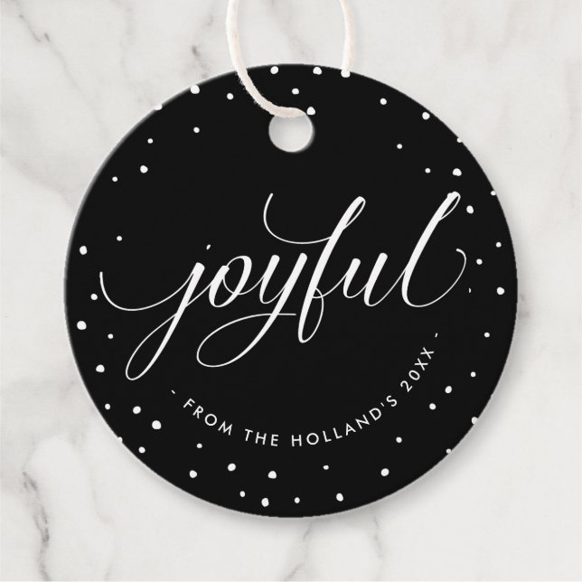 JOYFUL CHRISTMAS GIFT elegante Kalligraphie schwar Geschenkanhänger (Vorderseite)