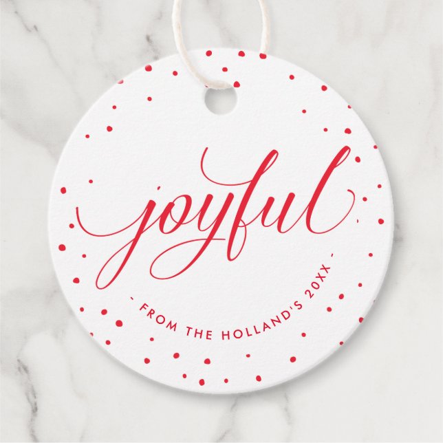JOYFUL CHRISTMAS GIFT Stilvolle Kalligraphie Gold  Geschenkanhänger (Vorderseite)