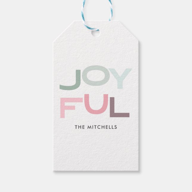 JOYFUL Christmas Pastell Personalisiert Geschenkanhänger (Vorderseite)