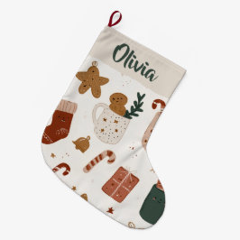 Joyful Christmas Pattern Custom Name Stocking Großer Weihnachtsstrumpf