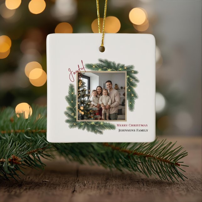 Joyful Christmas Personalized Family Photo  Keramikornament (Von Creator hochgeladen)
