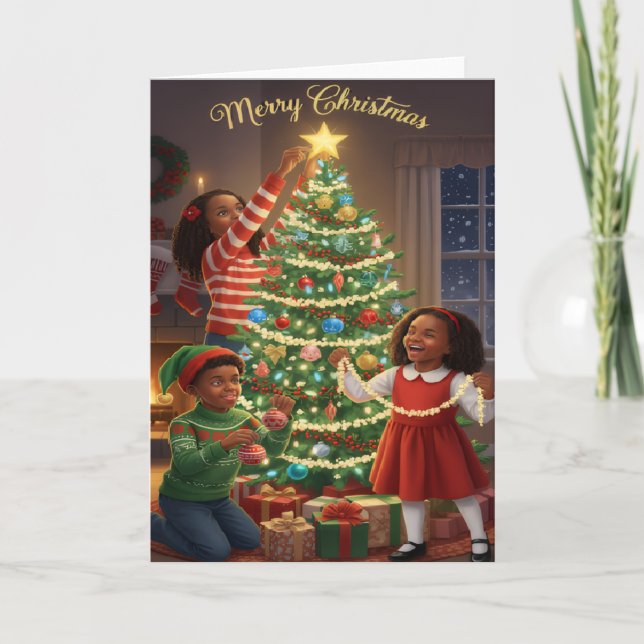 Joyful Christmas Tree Moments – Kids Holiday Card Karte (Vorderseite)