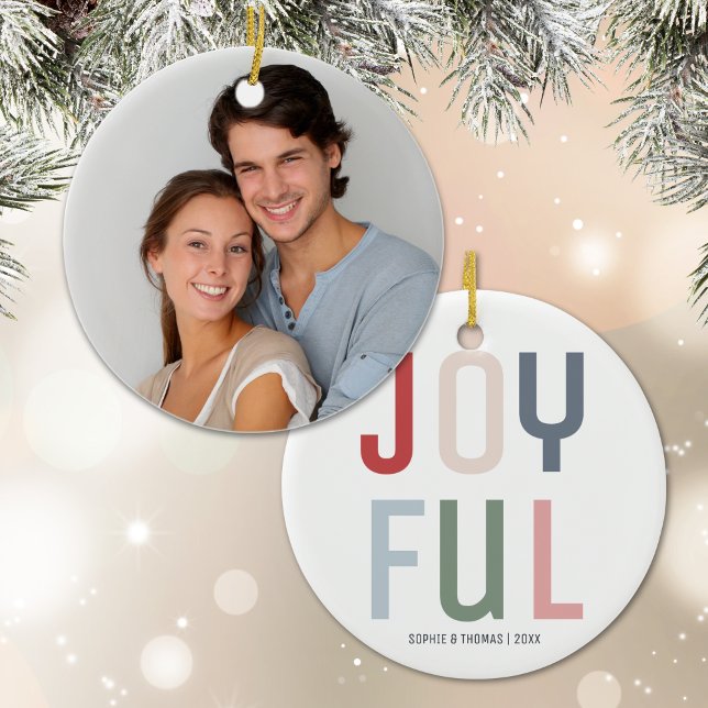 Joyful Couple Foto Weihnachten Keramik Ornament (Joyful Couple Photo Christmas Ceramic Ornament)