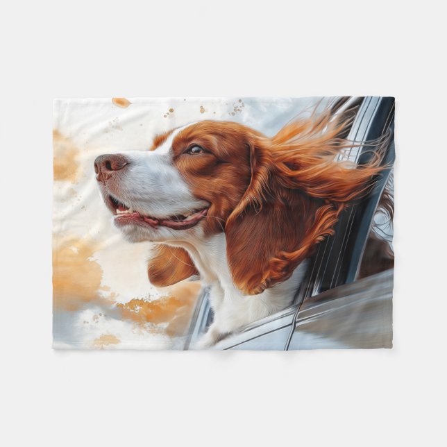 Joyful Dog in Wind Art Print Fleecedecke (Vorderseite (Horizontal))