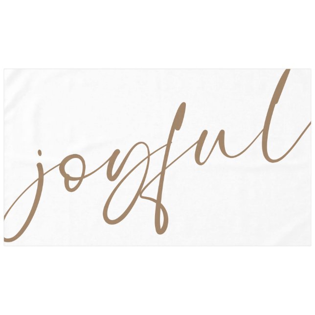 Joyful Elegant Gold Calligraphy White Tischdecke (Vorderseite (Horizontal))