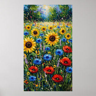 Joyful Expressionist Vibrant Wildflower Sunflower  Poster