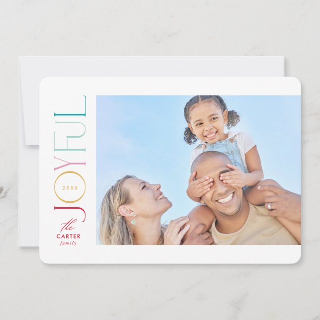 JOYFUL FAMILY FOTO Moderner, eleganter Schriftart  Feiertagskarte (Vorderseite)