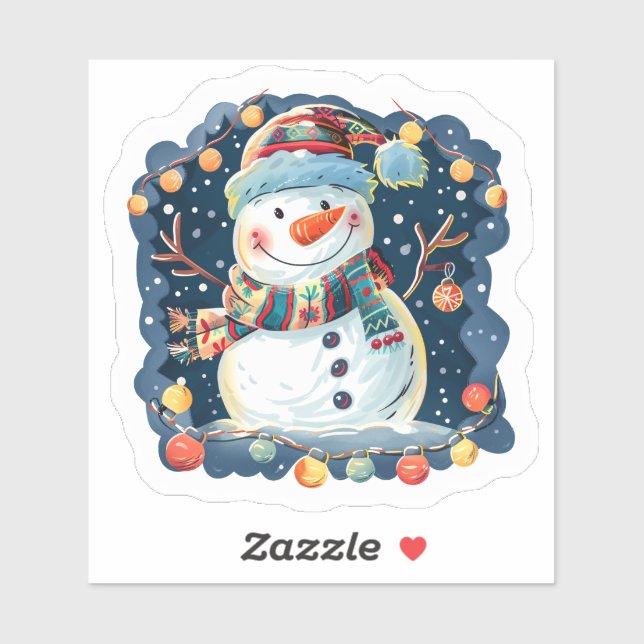 Joyful Festive Snowman feiert Weihnachten Aufkleber (Blatt)