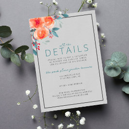 Joyful Floral Orange und Aquamarine Hochzeit Begleitkarte