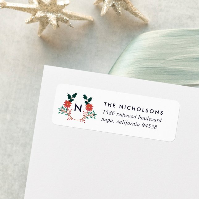 Joyful Foliage | Holiday Monogram Return Address (Von Creator hochgeladen)
