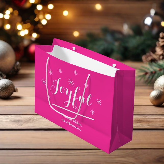 Joyful Geschenk Chic Skript Modern Hot Pink Weihna Große Geschenktüte (Joyful hot pink gift bag)