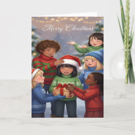 Joyful Gift-Sharing Kids Christmas Card Karte