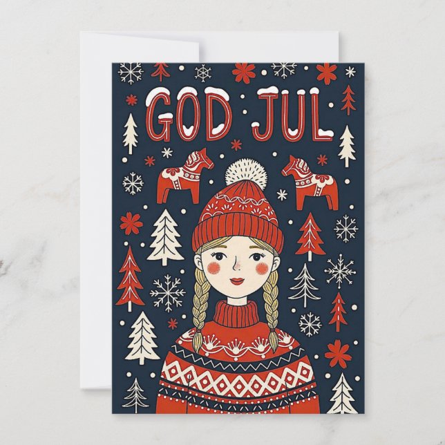 Joyful Girl In Red Sweater Feiertagskarte (Vorderseite)