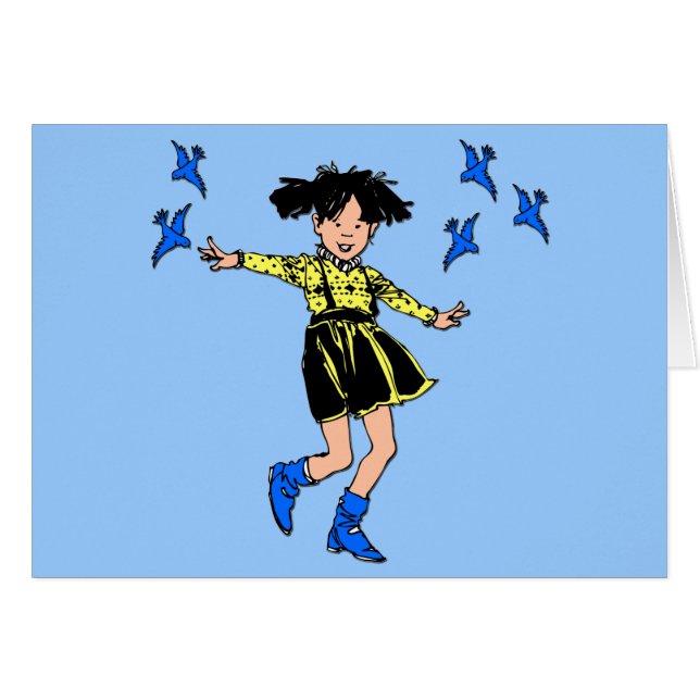 Joyful Girl mit Bluebirts (Vorderseite (Horizontal))