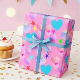 Joyful Gliding Hearts and Stars Geburtstag Geschenkpapier