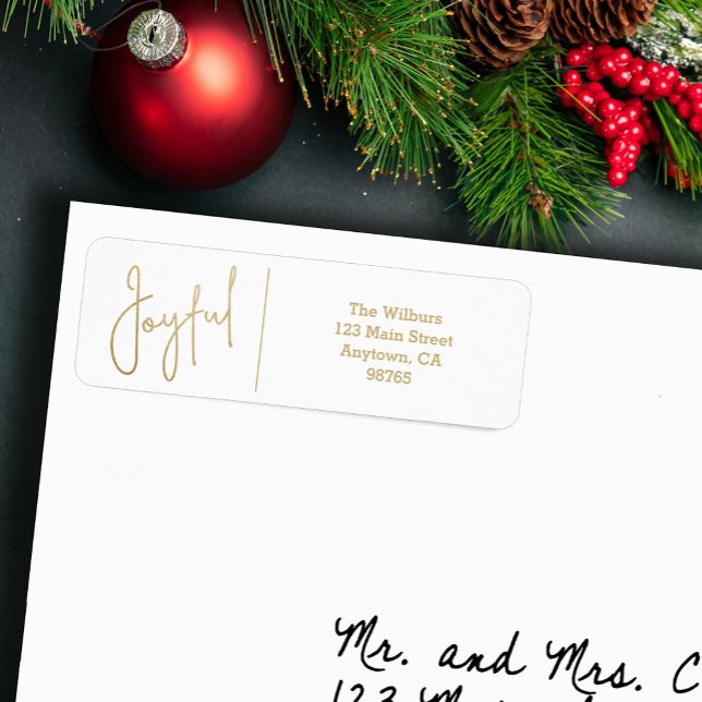 JOYFUL Gold and White Christmas Return Address (JOYFUL Faux Gold Foil on White Return Address Labels)