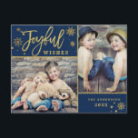 Joyful Gold Frame Modern Script 2 FOTO Feiertagspostkarte<br><div class="desc">Joyful Gold Frame Modern Script 2 FOTO Holiday Postcard. Bring Joy to your close ones and make the celebration unforgettable with this collection: https://www.zazzle.com/collections/christmas_joyful_gold-119448944837872737?rf=238259176291992805 For further customization,  please click the "customize further"link and use our design tool to modify this template.</div>