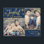 Joyful Gold Frame Modern Script 2 FOTO Feiertagspostkarte<br><div class="desc">Joyful Gold Frame Modern Script 2 FOTO Holiday Postcard. Bring Joy to your close ones and make the celebration unforgettable with this collection: https://www.zazzle.com/collections/christmas_joyful_gold-119448944837872737?rf=238259176291992805 For further customization,  please click the "customize further"link and use our design tool to modify this template.</div>