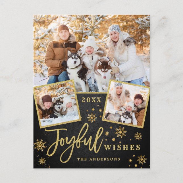 Joyful Gold Frame Modernes Script 3 FOTO Gruß Postkarte (Vorderseite)