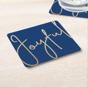 JOYFUL Gold Imitate Fossil on Blue Rechteckiger Pappuntersetzer