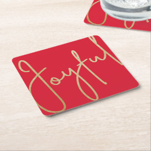 JOYFUL Gold Imitate Fossil on Red Rechteckiger Pappuntersetzer