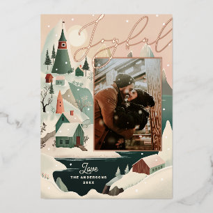 Joyful Gold Weihnachten   Mountain Village Foto Folien Feiertagskarte