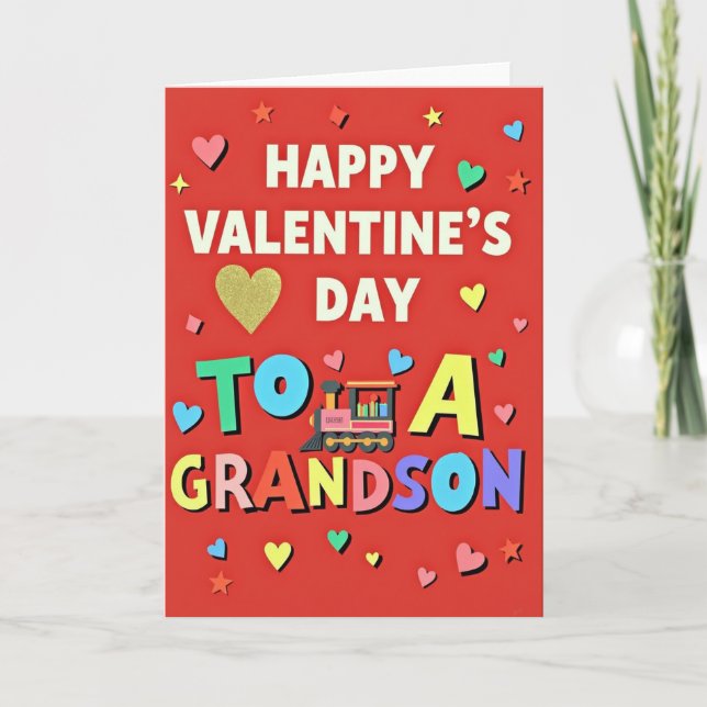 Joyful Grandson Valentines Day Card Karte (Vorderseite)