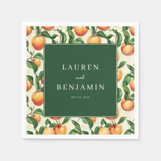 Joyful Green Peach Illustration Serviette (Vorderseite)