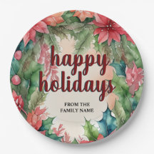 Joyful Green Wreath & Red Poinsettia Holiday