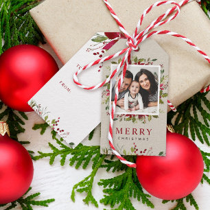 Joyful Greenery Custom Foto Frohe Weihnachten Geschenkanhänger