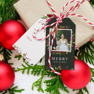 Joyful Greenery Custom Foto Frohe Weihnachten Geschenkanhänger