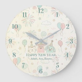 Joyful Happy New Year 2026 Kids Name Custom  Große Wanduhr