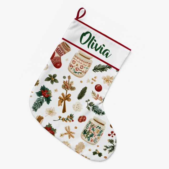 Joyful Holiday Pattern | Christmas Stocking  Großer Weihnachtsstrumpf (Vorderansicht (hängend))