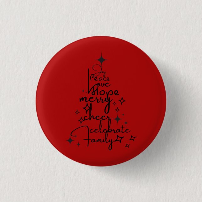 Joyful Holiday Tree - Typografy Art Festive Words Button (Vorderseite)