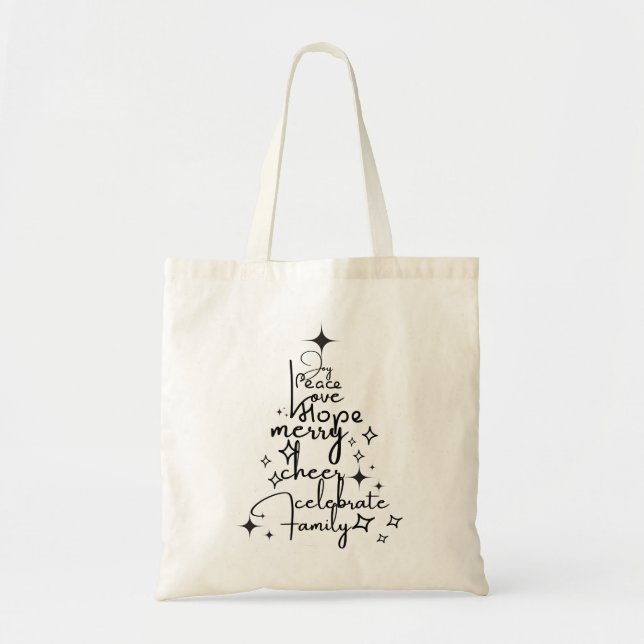 Joyful Holiday Tree - Typografy Art Festive Words Tragetasche (Vorne)