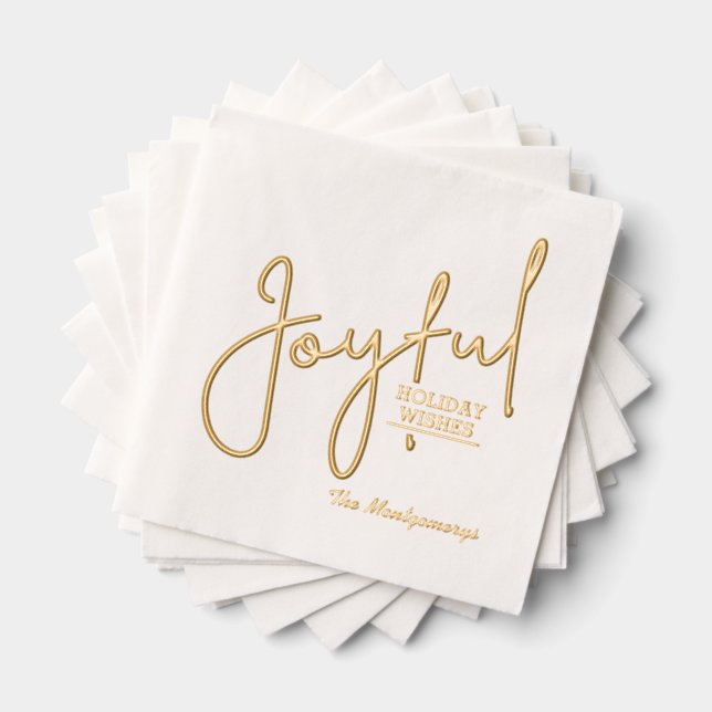 JOYFUL Holiday Wishes Gold Servietten Mit Folie (Insitu (Gestapelt))
