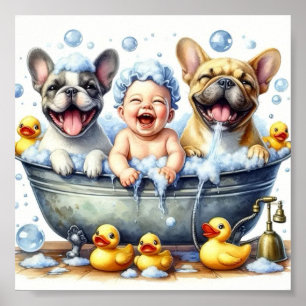 Joyful Hund Bath Time Wall Poster