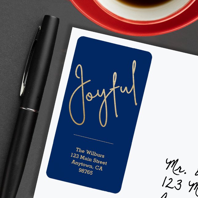 JOYFUL Imitats Goldene Fossilien Adressaufkleber (JOYFUL Faux Gold Foil on Blue Return Address Labels)