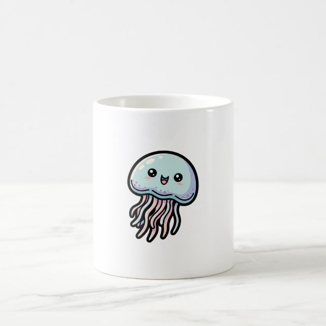 Joyful Jellyfish – Cute Kawaii Illustration Kaffeetasse (Mittel)