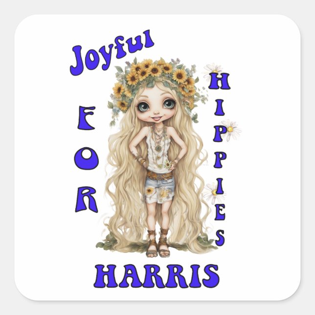 Joyful Kamala Harris Präsident Hippie Boho Quadratischer Aufkleber (Vorderseite)
