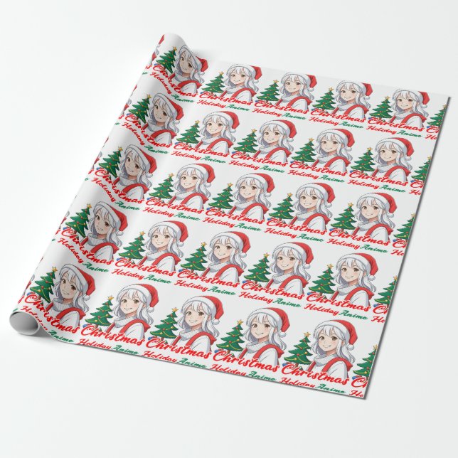 Joyful kawaii girl - Christmas Holiday Anime Geschenkpapier (Ungerollt)
