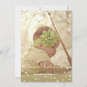 Joyful Lights Gold Happy Holidays Carte photo
