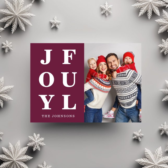 Joyful Modern Burgund Foto Weihnachten (Elegant Burgundy Joyful One Photo Christmas Holiday Card)