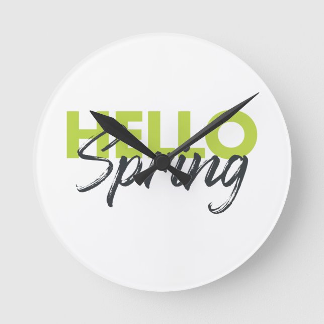 Joyful, modern, fun, vibrant design Hello Spring Runde Wanduhr (Vorderseite)